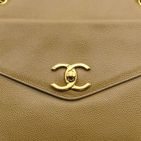 VINTAGE CHANEL TURN LOCK CHAIN TOTE BAG BEIGE CAVIAR SKIN GOLD HARDWARE 90311266