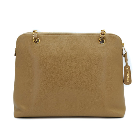 VINTAGE CHANEL TURN LOCK CHAIN TOTE BAG BEIGE CAVIAR SKIN GOLD HARDWARE 90311266