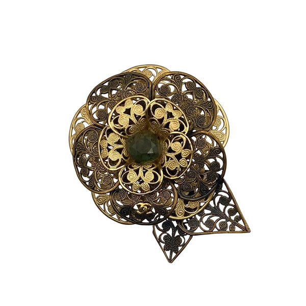 CHANEL CAMELLIA COLOR STONE COCOMARK BROOCH GOLD ACCESSORY 01A 90312668