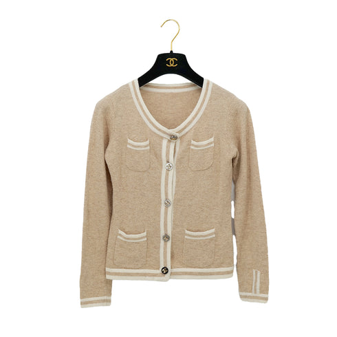 CHANEL COCO BUTTON CARDIGAN BEIGE WOOL 38 08A RTW 90312000