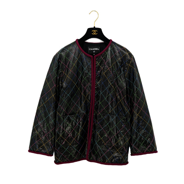 CHANEL COCO BUTTON LEATHER JACKET BLACK MULTICOLOR LAMB SKIN 38 P56 RTW 90311814