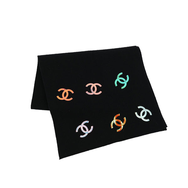 CHANEL COCOMARK WINTER SCARF METALLIC BLACK CASHMERE ACCESSORY 90311999