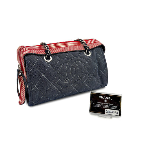 CHANEL MATELASSE COCOMARK CHAIN SHOULDER BAG BLUE RED DENIM 90313343