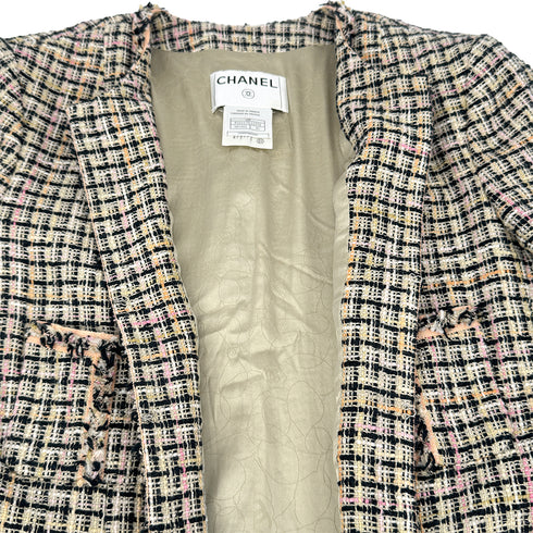 CHANEL TWEED LONG COAT BEIGE LINEN COTTON 42 03P RTW 90311809
