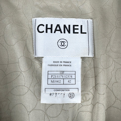 CHANEL TWEED LONG COAT BEIGE LINEN COTTON 42 03P RTW 90311809