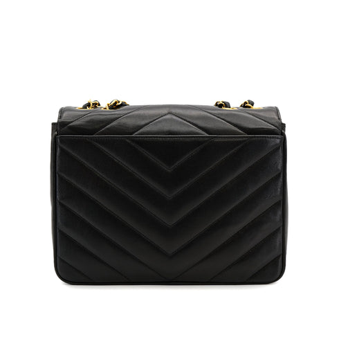 CHANEL VINTAGE CHEVRON CHAIN SHOULDER BAG BLACK LAMB SKIN 90311892
