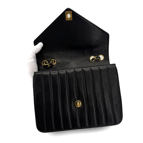 CHANEL VINTAGE CHEVRON CHAIN SHOULDER BAG BLACK LAMB SKIN 90311892