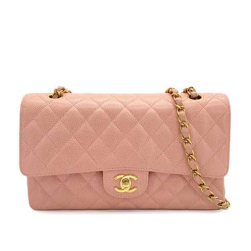 CHANEL VINTAGE CLASSIC FLAP MEDIUM CHAIN SHOULDER BAG PINK CAVIAR SKIN GOLD HARDWARE 90311956