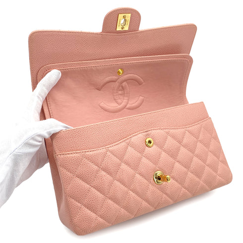 CHANEL VINTAGE CLASSIC FLAP MEDIUM CHAIN SHOULDER BAG PINK CAVIAR SKIN GOLD HARDWARE 90311956