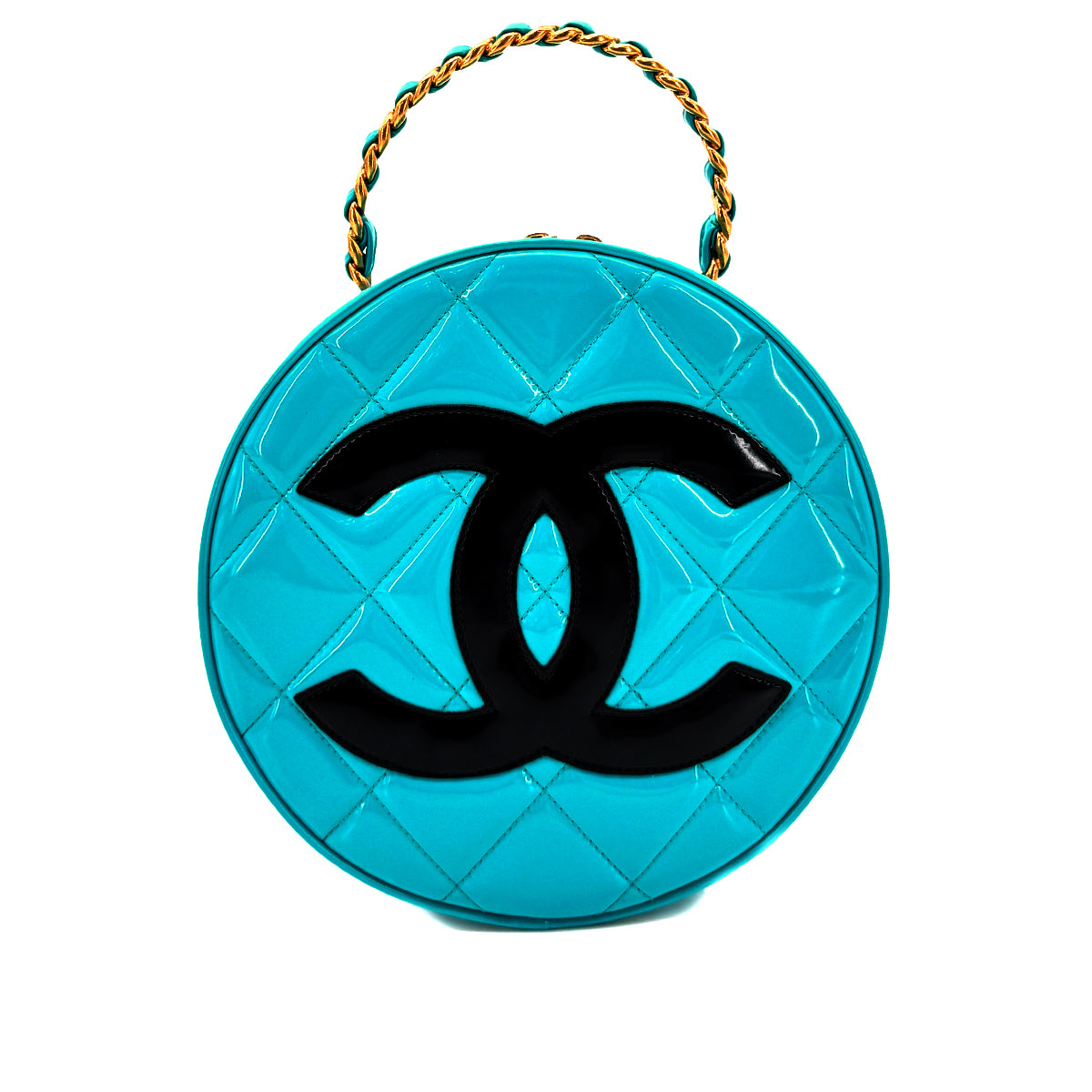 CHANEL VINTAGE ROUND VANITY HAND BAG BLUE ENAMEL 90269214