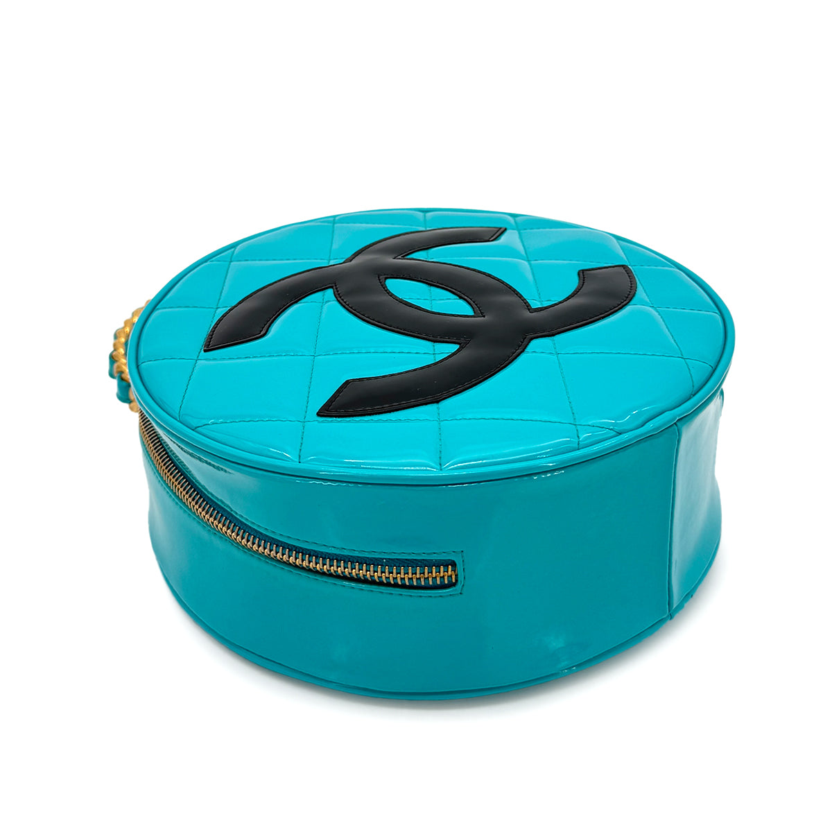 CHANEL VINTAGE ROUND VANITY HAND BAG BLUE ENAMEL 90269214