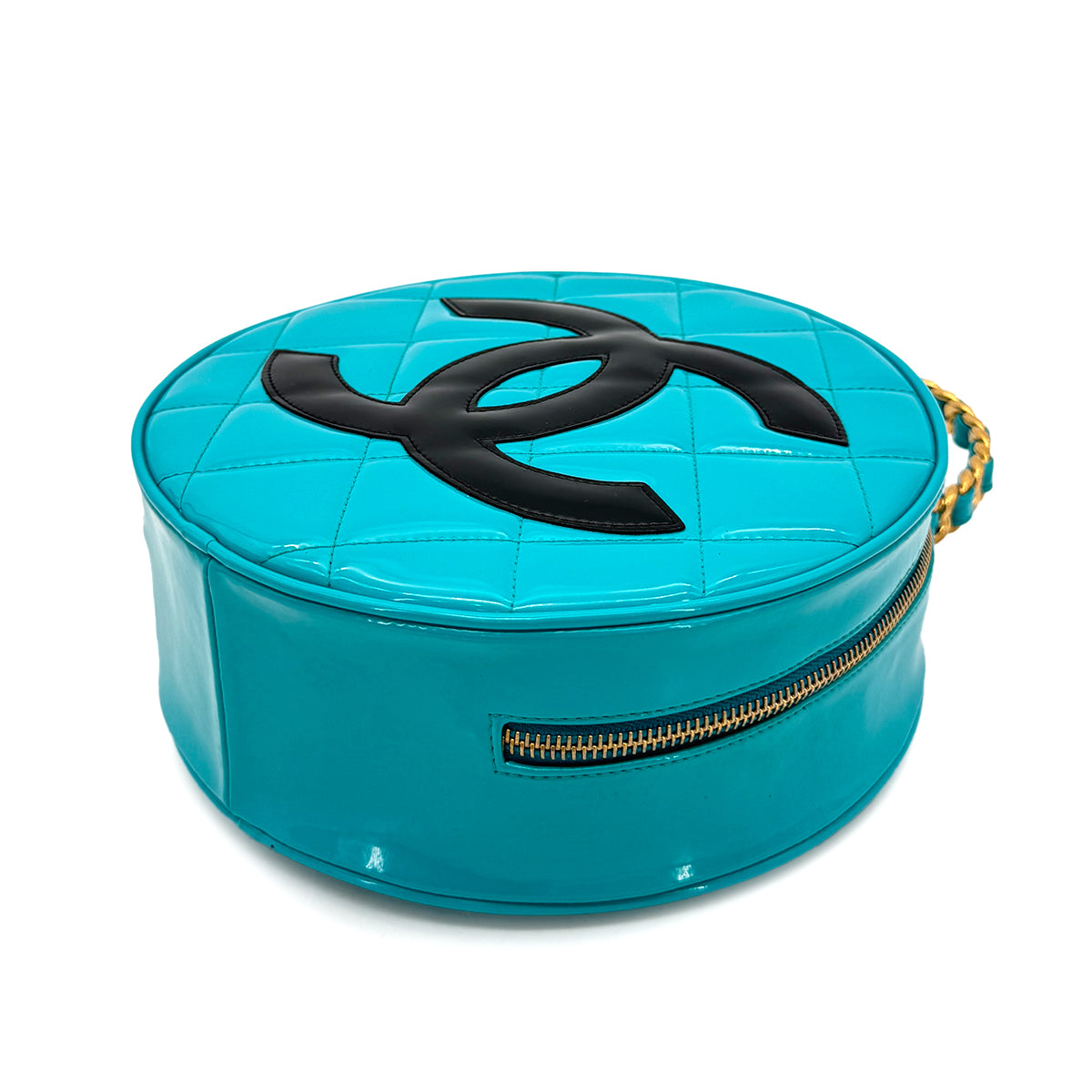 CHANEL VINTAGE ROUND VANITY HAND BAG BLUE ENAMEL 90269214