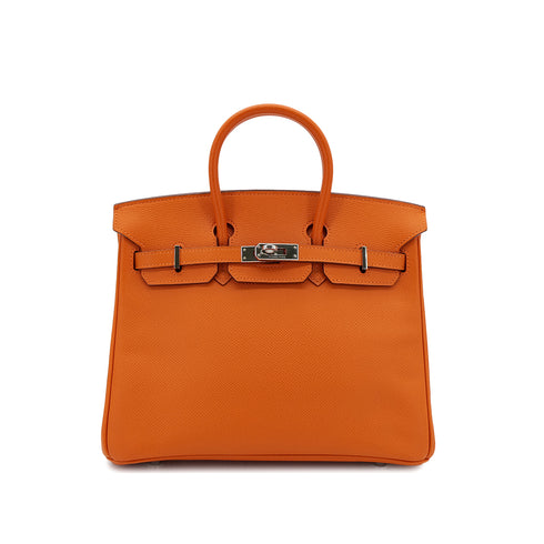 HERMES BIRKIN 25 ORANGE VEAU EPSOM HAND BAG □L PALLADIUM HARDWARE 90306311 - PURPOSE