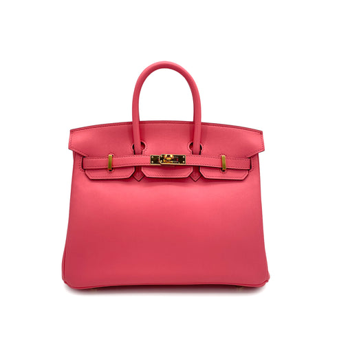 HERMES BIRKIN 25 ROSE AZALEE SWIFT HAND BAG D GOLD HARDWARE 90311292 - PURPOSE