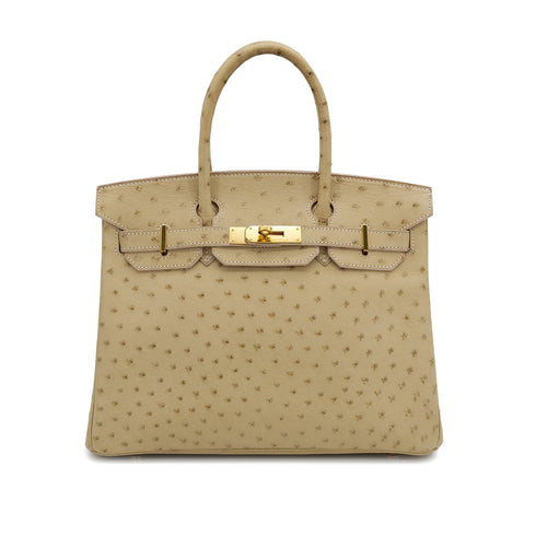 HERMES BIRKIN 30 BLANCCASSE OSTRICH HAND BAG □J GOLD HARDWARE 90309169 - PURPOSE