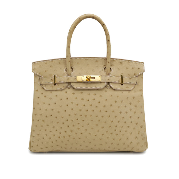 HERMES BIRKIN 30 BLANCCASSE OSTRICH HAND BAG □J GOLD HARDWARE 90309169 - PURPOSE