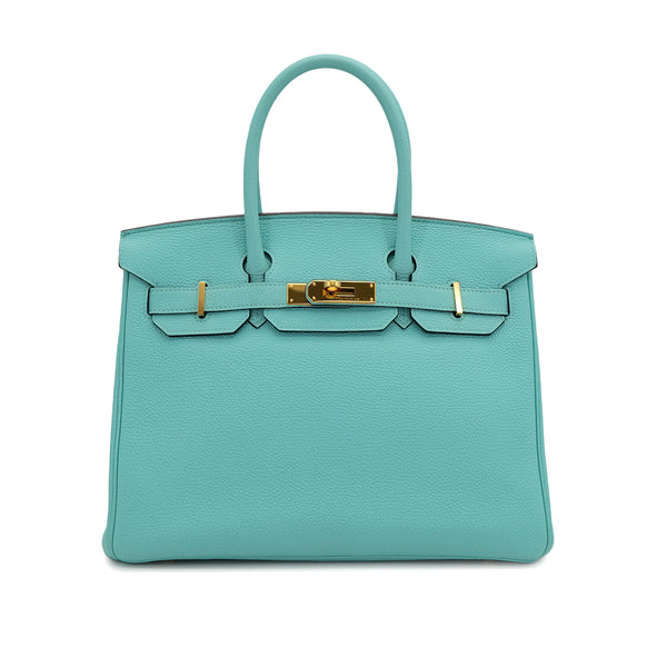HERMES BIRKIN 30 BLUE ATOLL TOGO HAND BAG T GOLD HARDWARE 90310334 - PURPOSE
