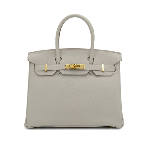 HERMES BIRKIN 30 GRIS PERLE TOGO HAND BAG U GOLD HARDWARE 90310262 - PURPOSE
