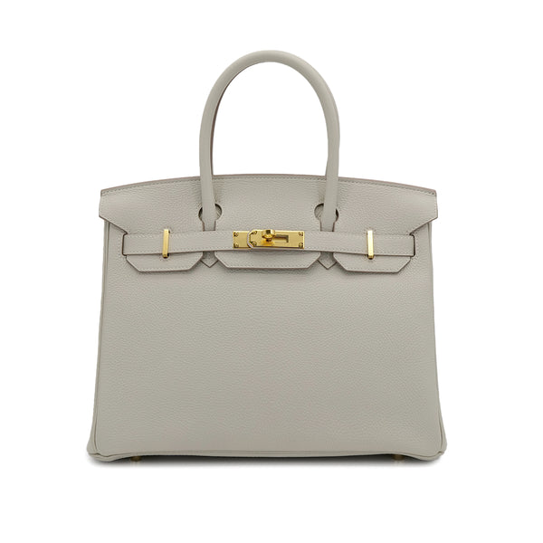 HERMES BIRKIN 30 GRIS PERLE TOGO HAND BAG U GOLD HARDWARE 90310262 - PURPOSE
