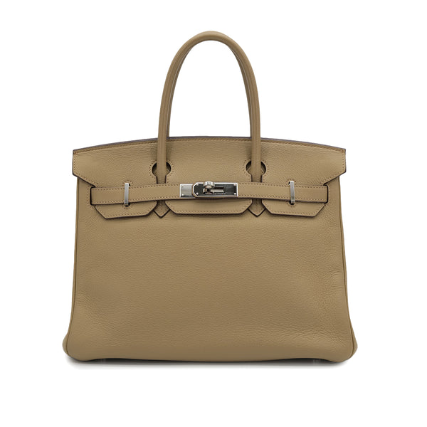 HERMES BIRKIN 30 POUSSIERE TAURILLON CLEMENCE HAND BAG □L PALLADIUM HARDWARE 90309733 - PURPOSE