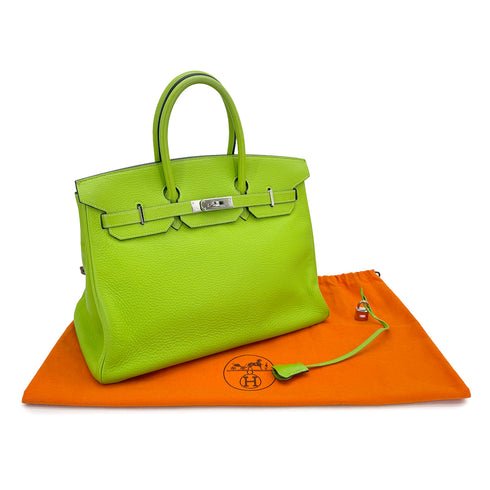 HERMES BIRKIN 35 APPLE GREEN TAURILLON CLEMENCE HAND BAG 2003 SQUARE G PALLADIUM HARDWARE 90311819