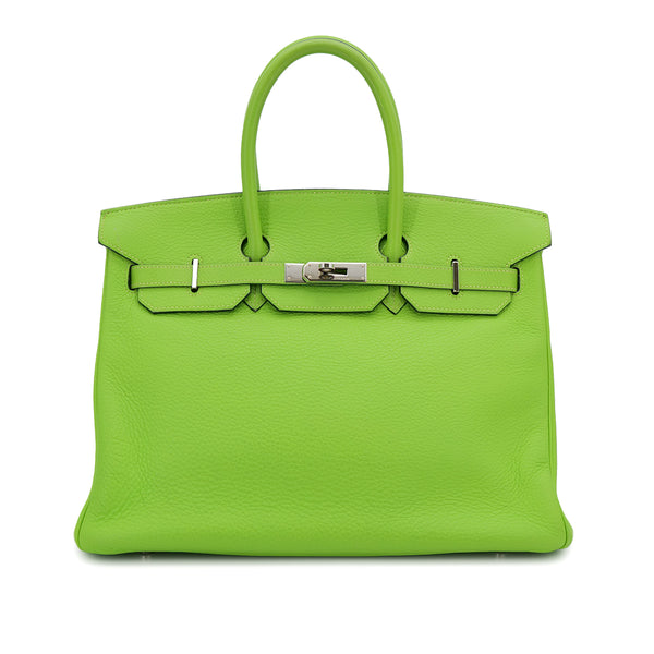 HERMES BIRKIN 35 APPLE GREEN TAURILLON CLEMENCE HAND BAG 2003 SQUARE G PALLADIUM HARDWARE 90311819