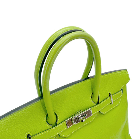 HERMES BIRKIN 35 APPLE GREEN TAURILLON CLEMENCE HAND BAG 2003 SQUARE G PALLADIUM HARDWARE 90311819
