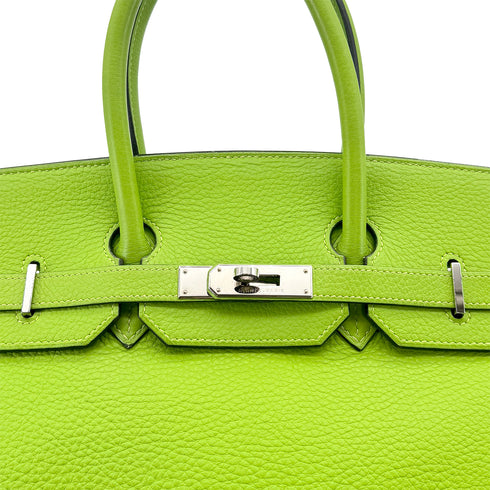 HERMES BIRKIN 35 APPLE GREEN TAURILLON CLEMENCE HAND BAG 2003 SQUARE G PALLADIUM HARDWARE 90311819