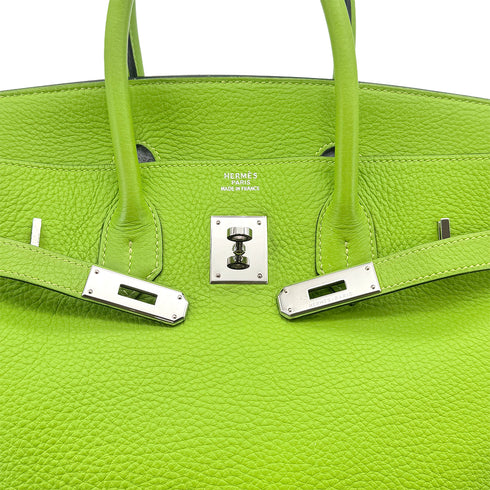 HERMES BIRKIN 35 APPLE GREEN TAURILLON CLEMENCE HAND BAG 2003 SQUARE G PALLADIUM HARDWARE 90311819