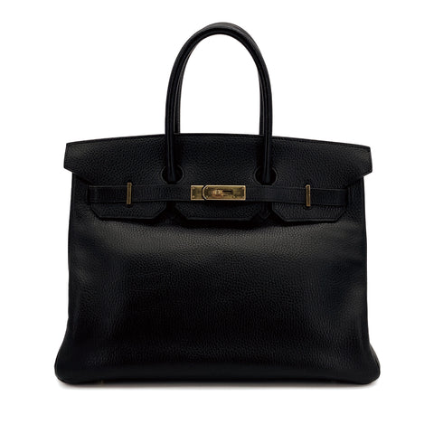 HERMES BIRKIN 35 BLACK ARDENNES HAND BAG 1998 SQUARE B GOLD HARDWARE 90310825 - PURPOSE
