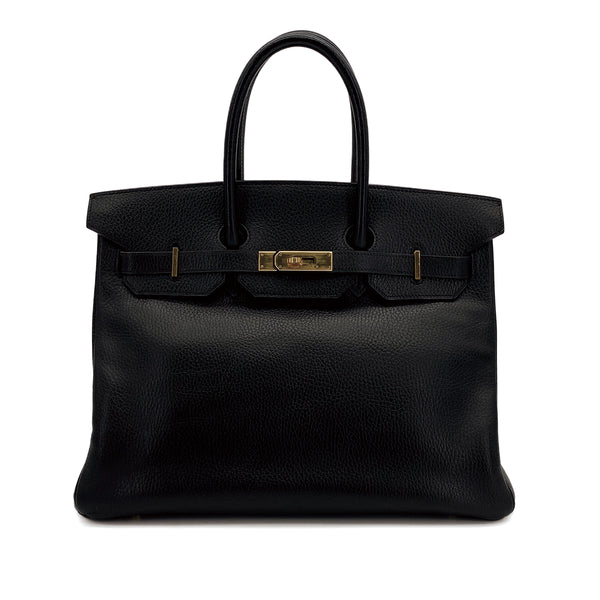 HERMES BIRKIN 35 BLACK ARDENNES HAND BAG 1998 SQUARE B GOLD HARDWARE 90310825 - PURPOSE