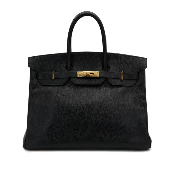 HERMES BIRKIN 35 BLACK ARDENNES HAND BAG □F GOLD HARDWARE 90307907 - PURPOSE