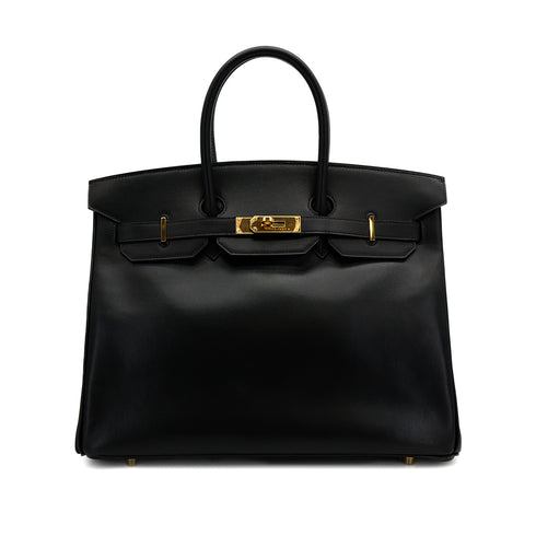 HERMES BIRKIN 35 BLACK BOX CALF HAND BAG □F GOLD HARDWARE 90307912 - PURPOSE
