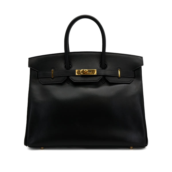 HERMES BIRKIN 35 BLACK BOX CALF HAND BAG □F GOLD HARDWARE 90307912 - PURPOSE