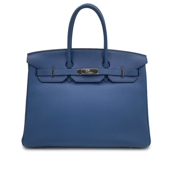 HERMES BIRKIN 35 BLUE BRIGHTON TAURILLON CLEMENCE HAND BAG □L PALLADIUM HARDWARE 90308967 - PURPOSE