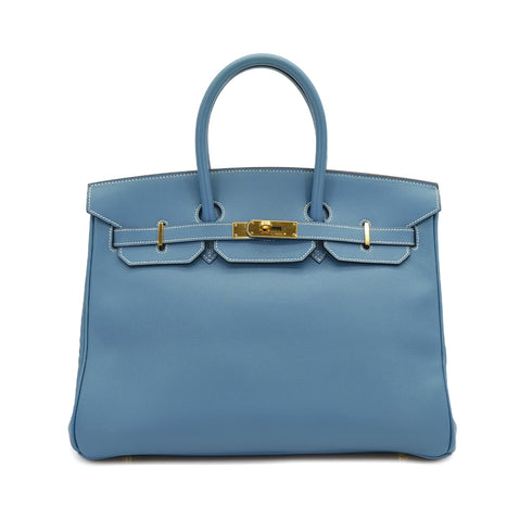 HERMES BIRKIN 35 BLUE JEAN SWIFT HAND BAG □B GOLD HARDWARE 90309820 - PURPOSE