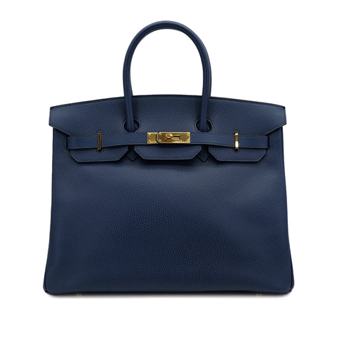HERMES BIRKIN 35 BLUE ROY ARDENNES HAND BAG 2000 SQUARE D GOLD HARDWARE 90311880