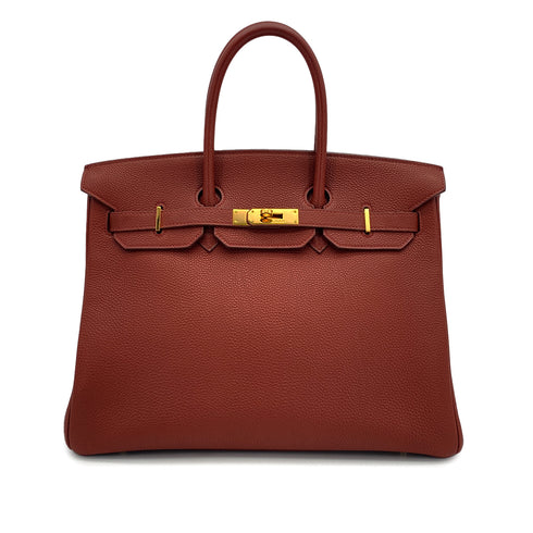 HERMES BIRKIN 35 BRICK TOGO HAND BAG 2004 SQUARE H GOLD HARDWARE 90311047 - PURPOSE