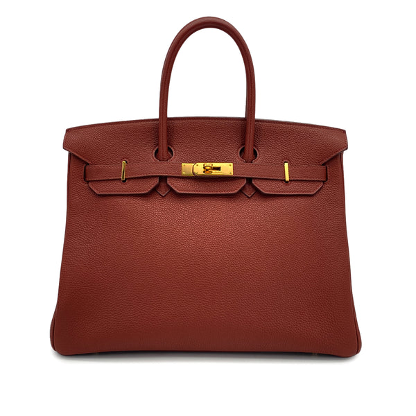 HERMES BIRKIN 35 BRICK TOGO HAND BAG 2004 SQUARE H GOLD HARDWARE 90311047 - PURPOSE