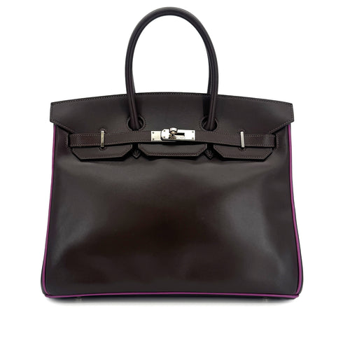 HERMES BIRKIN 35 CHOCOLAT CYCLAMEN BOXCALF HAND BAG □J SHW 90300560 - PURPOSE