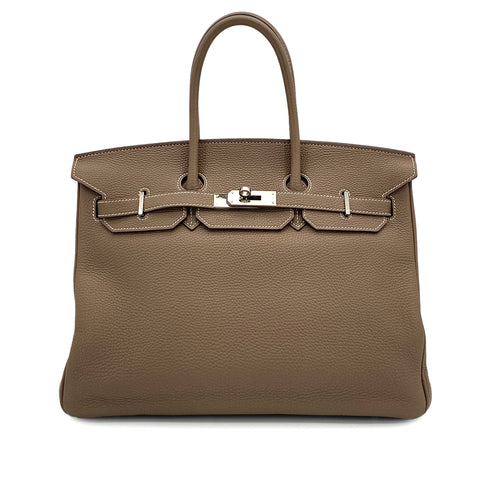 HERMES BIRKIN 35 ETOUPE TAURILLON CLEMENCE HAND BAG ▢N PALLADIUM HARDWARE 90309730 - PURPOSE