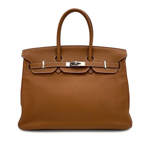 HERMES BIRKIN 35 GOLD TAURILLON CLEMENCE HAND BAG □L PALLADIUM HARDWARE 90310133 - PURPOSE
