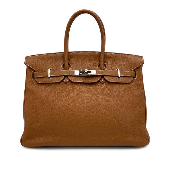 HERMES BIRKIN 35 GOLD TAURILLON CLEMENCE HAND BAG □L PALLADIUM HARDWARE 90310133 - PURPOSE