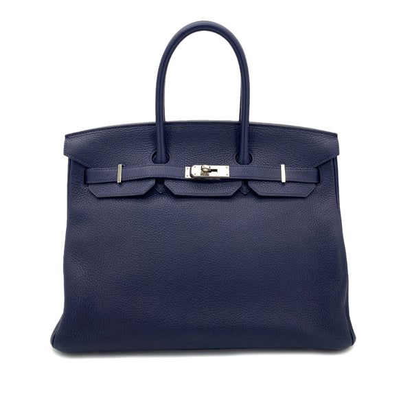 HERMES BIRKIN 35 VERSO BLUE NUIT ROSE PURPLE TAURILLON CLEMENCE HAND BAG A SHW 90301713 - PURPOSE