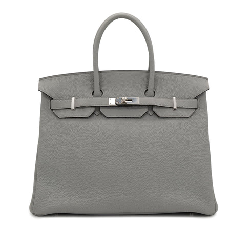 HERMES BIRKIN 35 VERSO GRIS MOUETTE BLUE AGATE TOGO HAND BAG A PHW 90304767 - PURPOSE