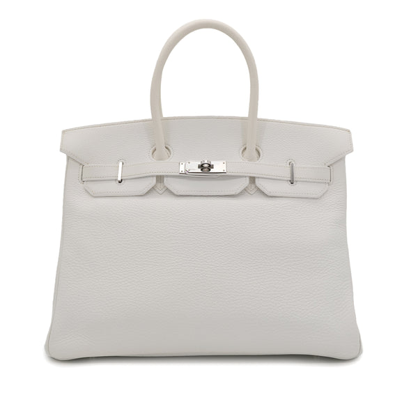 HERMES BIRKIN 35 WHITE TAURILLON CLEMENCE HAND BAG ▢J SHW 90302910 - PURPOSE