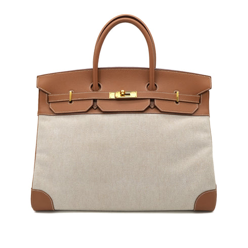 HERMES BIRKIN 40 GOLD COUCHEVEL TOILE H HAND BAG □B GOLD HARDWARE 90304187 - PURPOSE