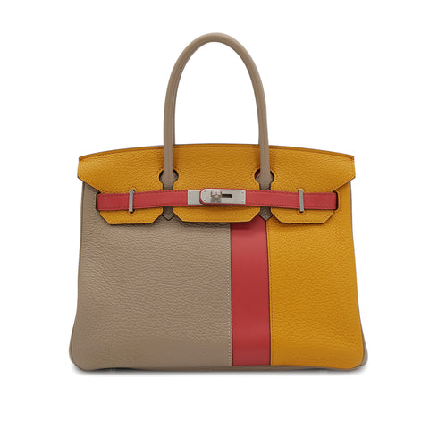 HERMES BIRKIN CASAQUE 30 GRIS TOURTERELLE MOUTARDE SANGUINE TAURILLON CLEMENCE VEAU SWIFT HAND BAG □P SHW 90302888 - PURPOSE