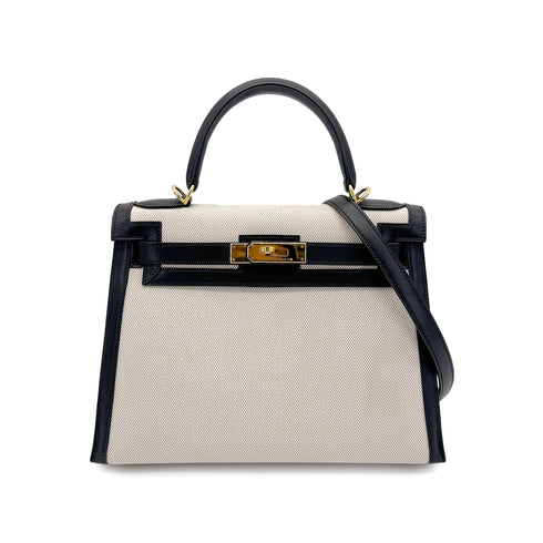HERMES KELLY 28 BLACK BOXCALF TOILE H HAND SHOULDER BAG 2002 SQUARE F GOLD HARD WARE 90269596 - PURPOSE