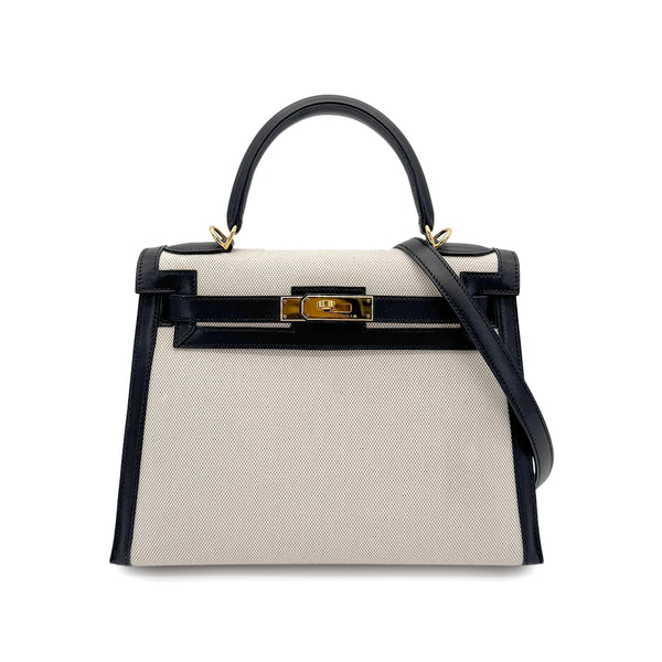 HERMES KELLY 28 BLACK BOXCALF TOILE H HAND SHOULDER BAG 2002 SQUARE F GOLD HARD WARE 90269596 - PURPOSE